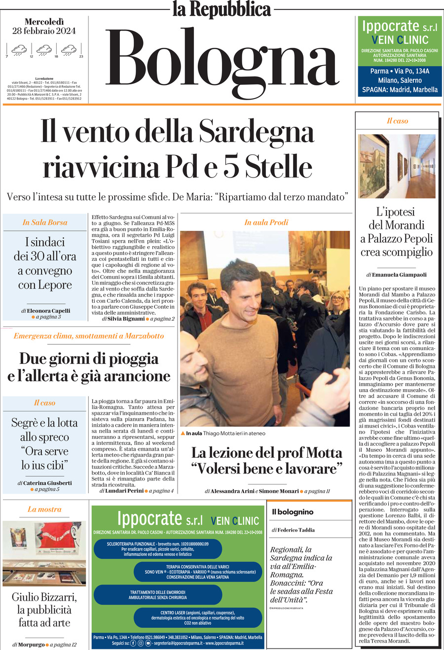 Prima Pagina La Repubblica (Bologna) 28/02/2024