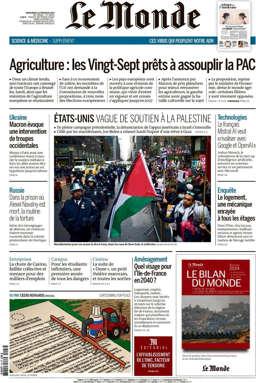 Prima Pagina Le Monde 28/02/2024