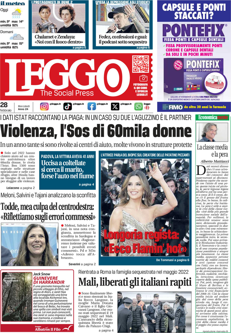 Prima Pagina Leggo (Milano) 28/02/2024