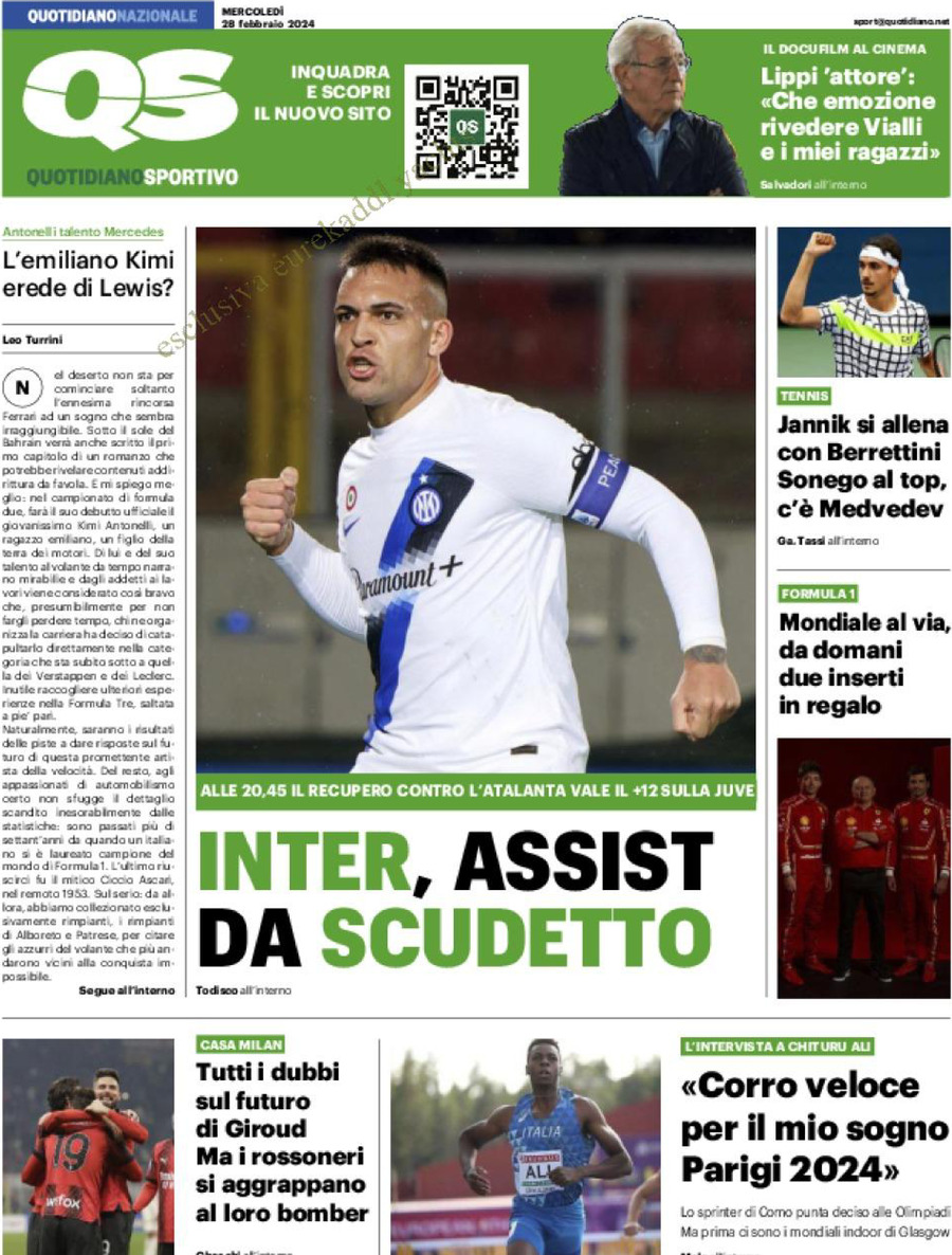 Prima Pagina QS Quotidiano Sportivo 28/02/2024