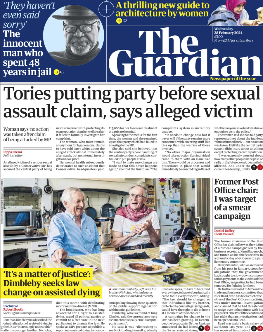 Prima Pagina The Guardian 28/02/2024