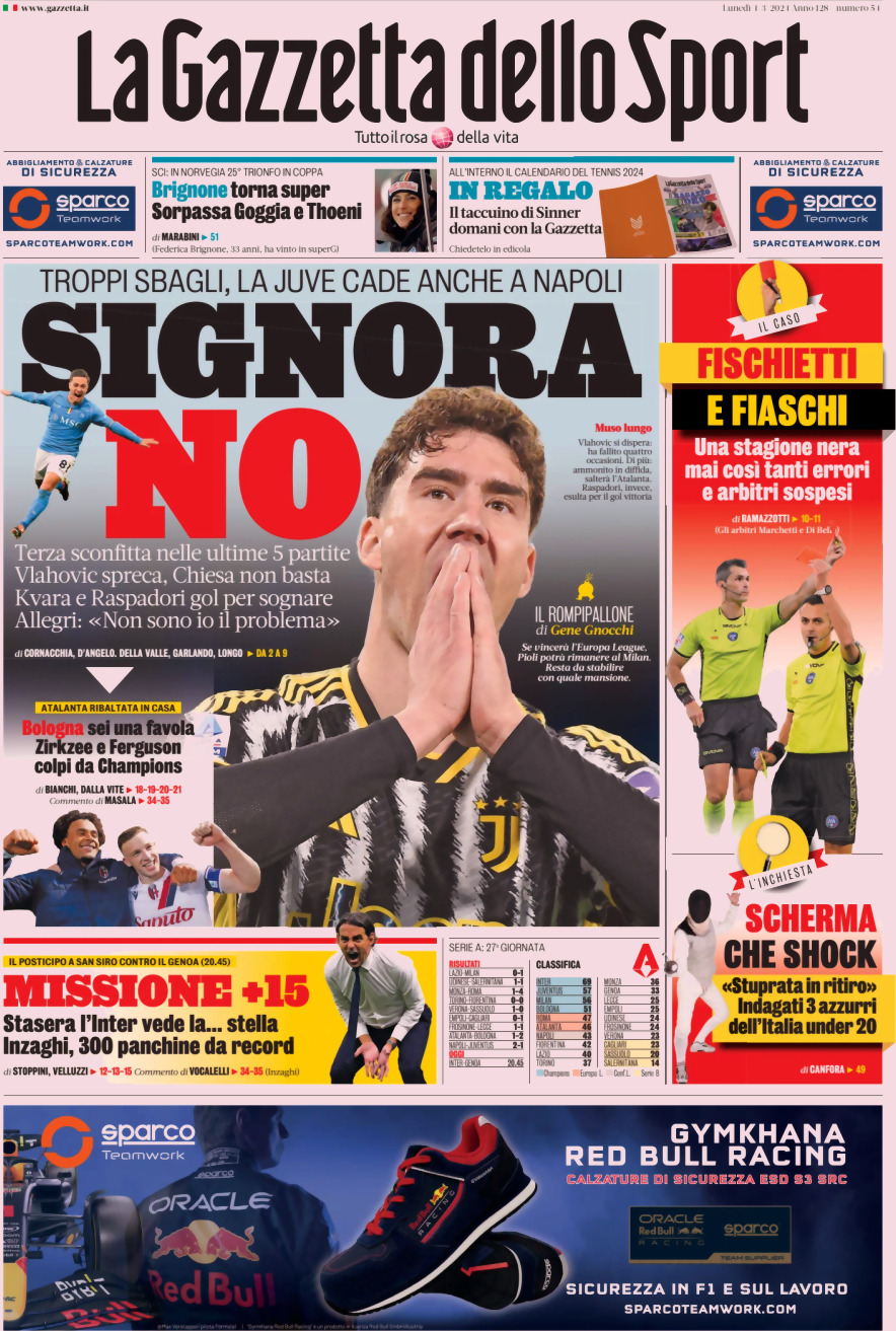 Prima Pagina La Gazzetta dello Sport 04/03/2024