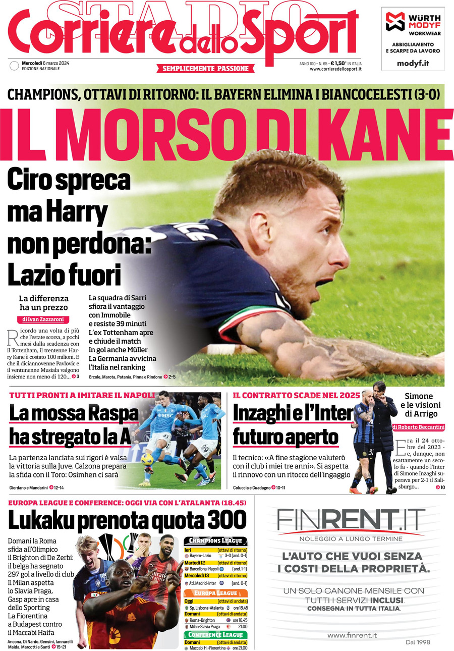 Prima Pagina Corriere dello Sport 06/03/2024