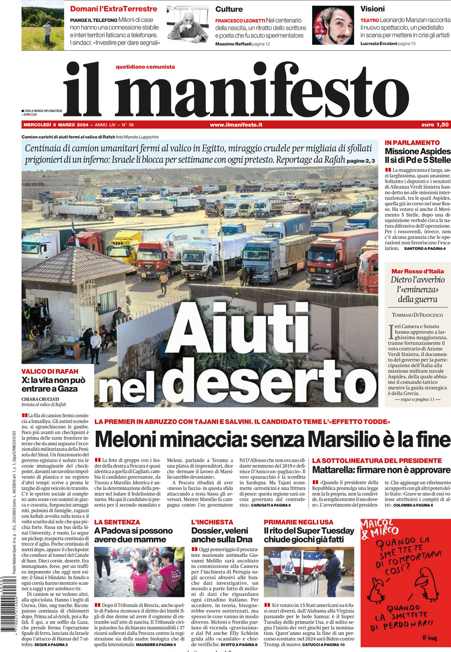 Prima Pagina Il Manifesto 06/03/2024