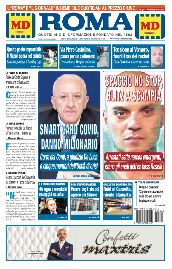 Il Roma prima pagina di oggi Mercoledì  6 Marzo 2024