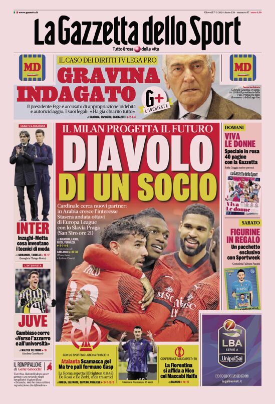 Prima Pagina La Gazzetta dello Sport 07/03/2024