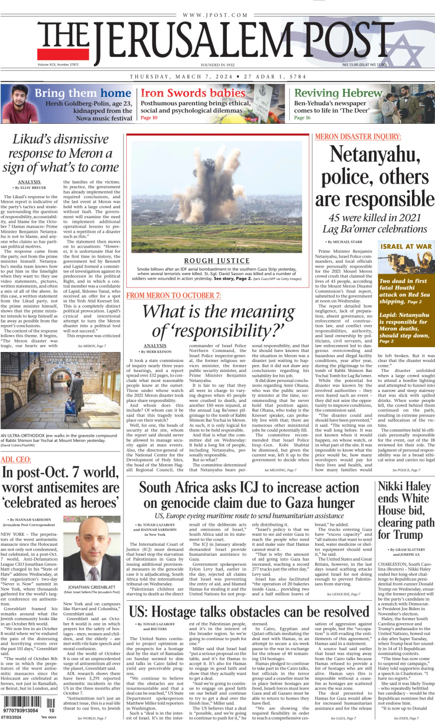 Prima Pagina The Jerusalem Post 07/03/2024