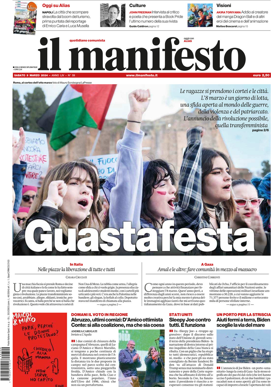 Prima Pagina Il Manifesto 09/03/2024
