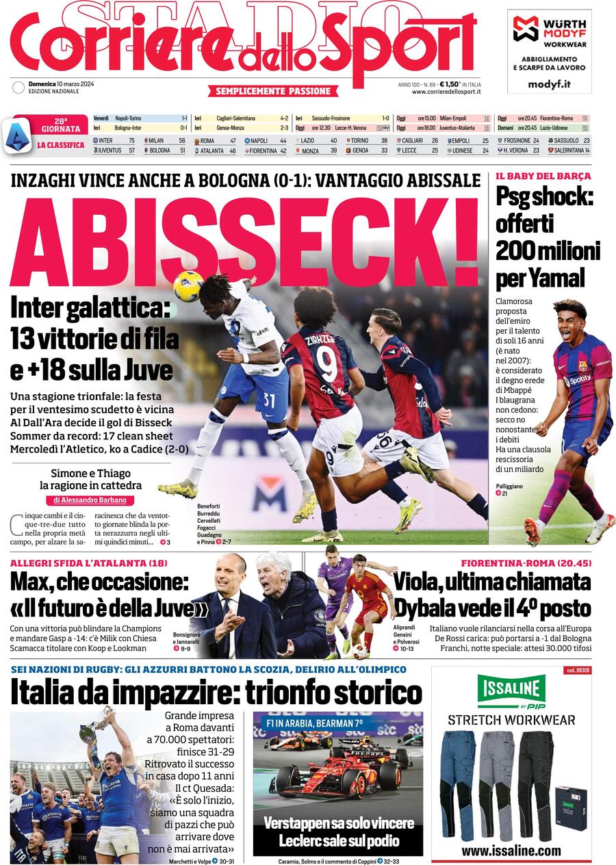 Prima Pagina Corriere dello Sport 10/03/2024