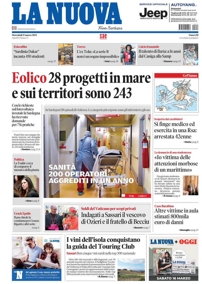 Prima Pagina La Nuova Sardegna 13/03/2024
