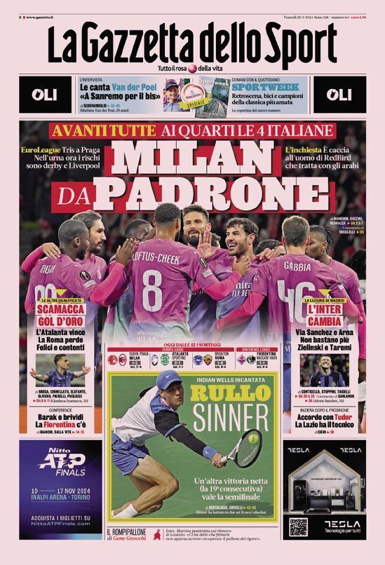 Prima Pagina La Gazzetta dello Sport 15/03/2024
