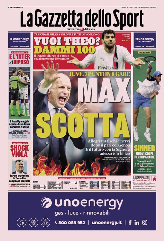 Prima Pagina La Gazzetta dello Sport 18/03/2024