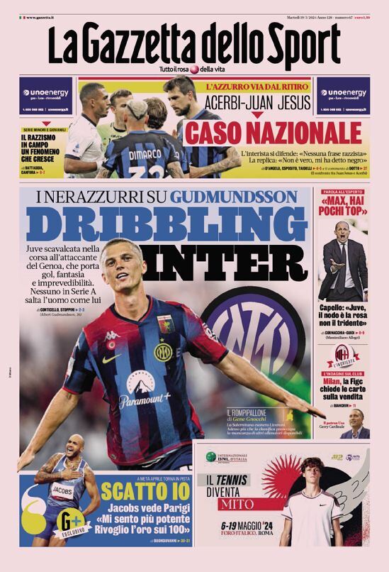 Prima Pagina La Gazzetta dello Sport 19/03/2024