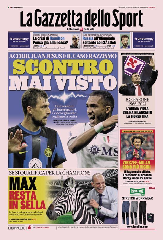 Prima Pagina La Gazzetta dello Sport 20/03/2024