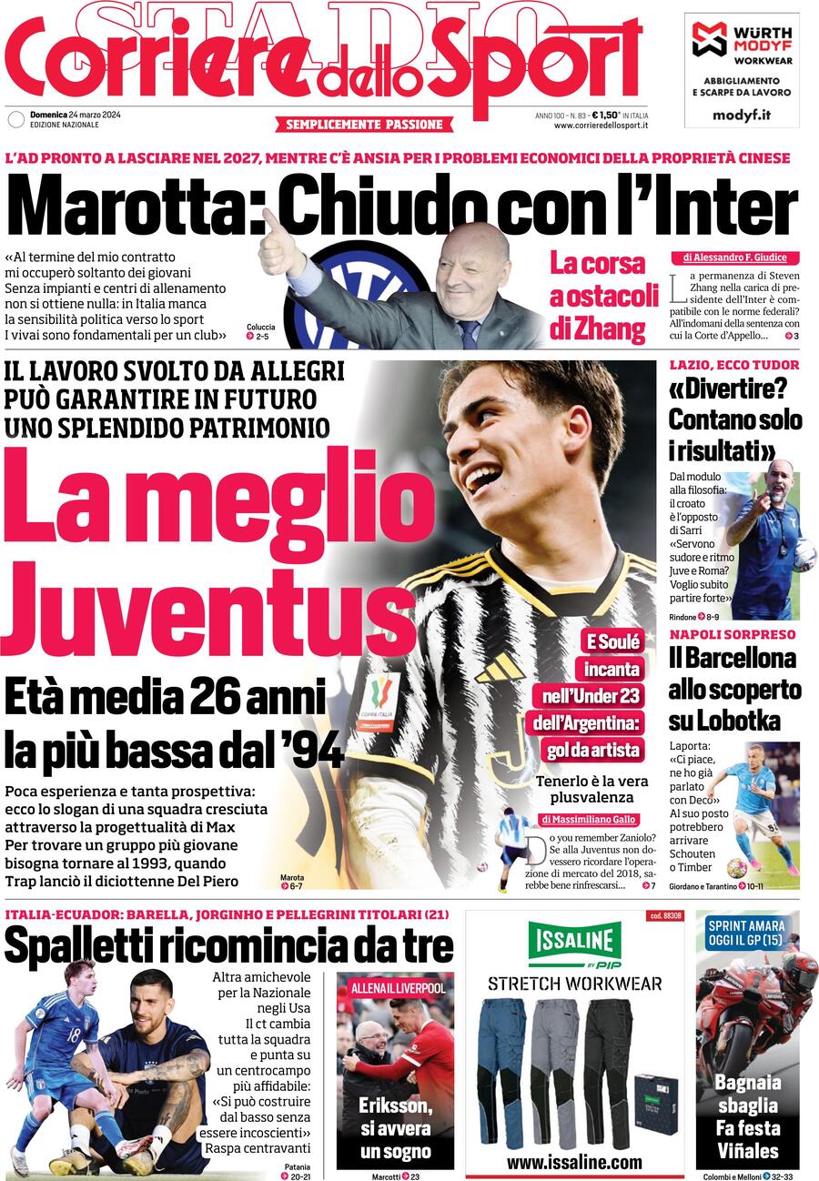 Prima Pagina Corriere dello Sport 24/03/2024