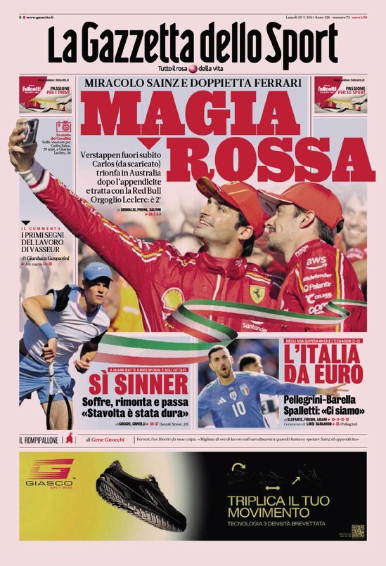Prima Pagina La Gazzetta dello Sport 25/03/2024