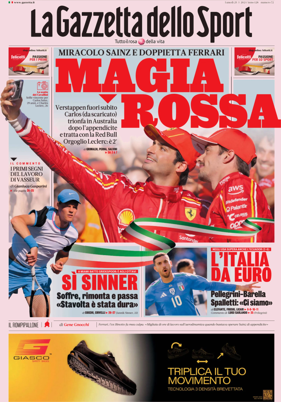 Prima Pagina La Gazzetta dello Sport 25/03/2024