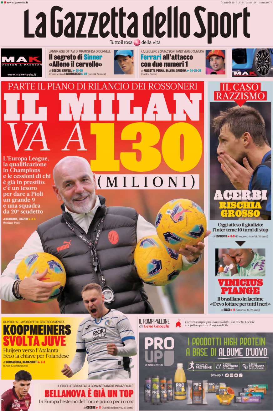 Prima Pagina La Gazzetta dello Sport 26/03/2024