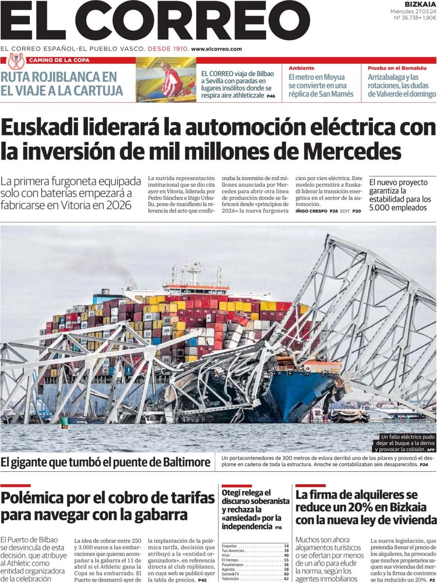 Prima Pagina El Correo 27/03/2024