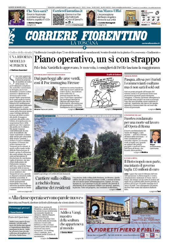 Prima Pagina Corriere Fiorentino 28/03/2024