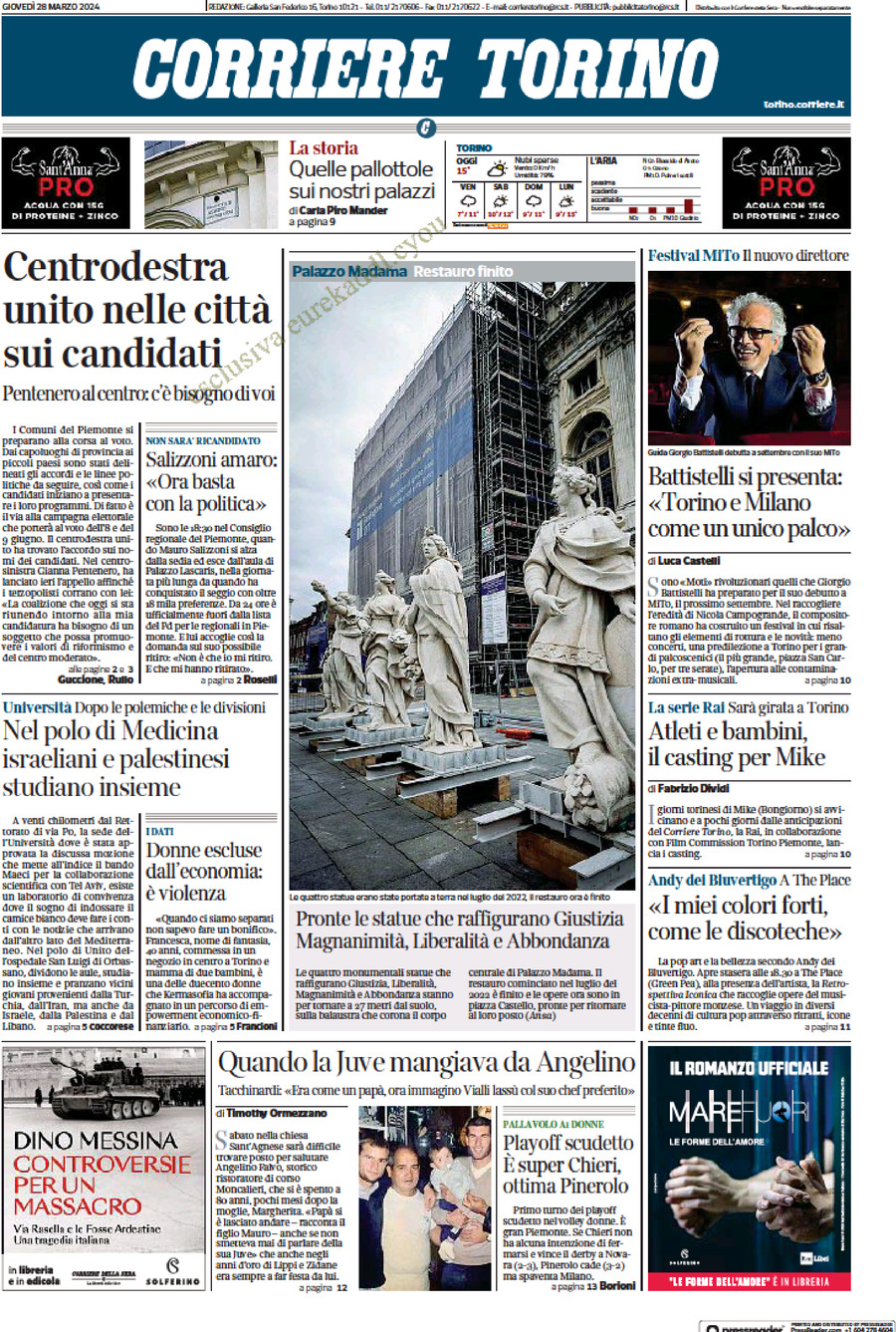 Prima Pagina Corriere Torino 28/03/2024