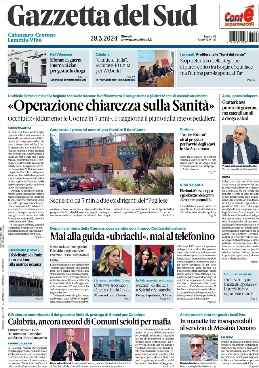 Prima Pagina Gazzetta del Sud (Catanzaro) 28/03/2024