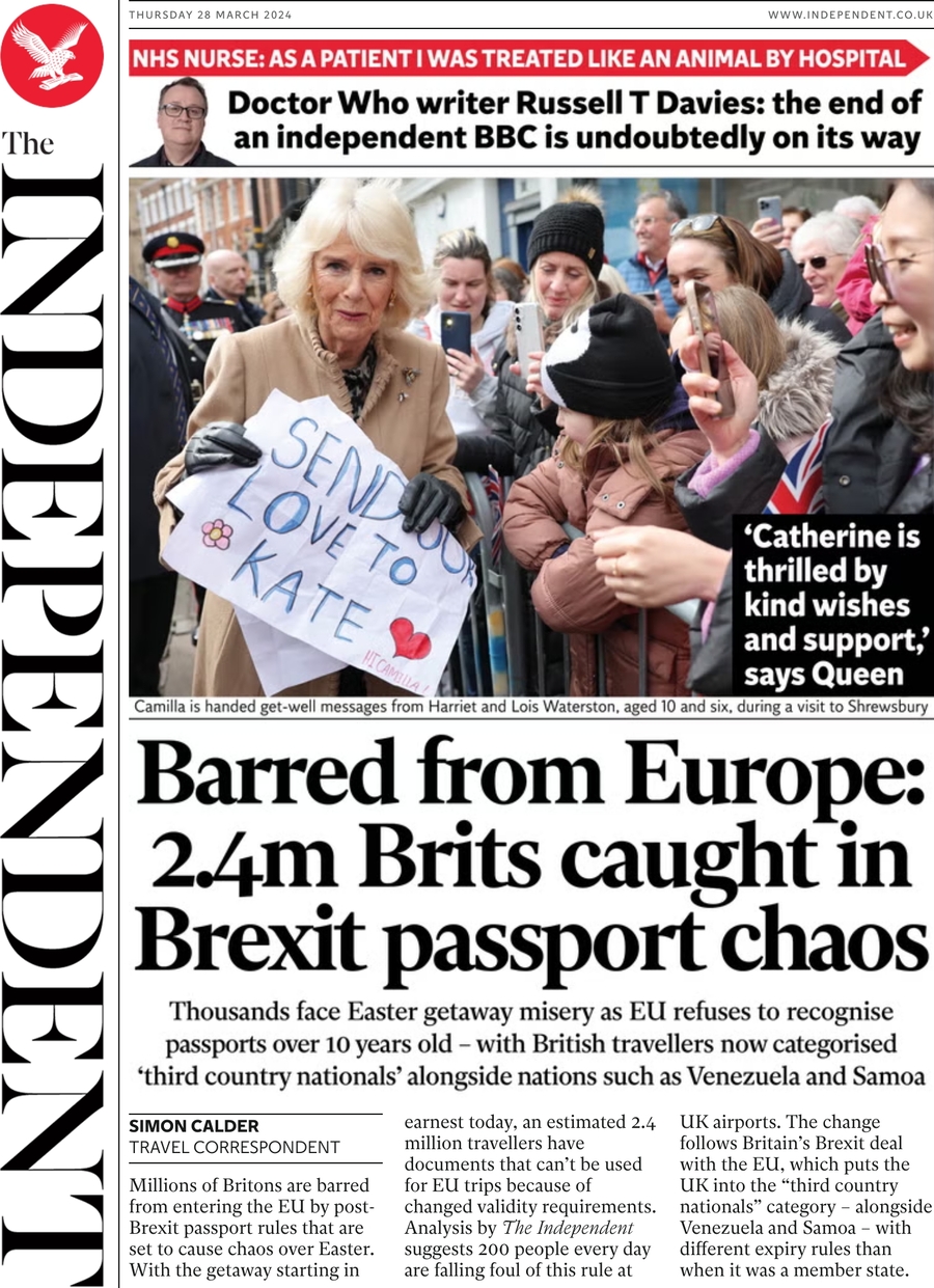 Prima Pagina The Independent 28/03/2024