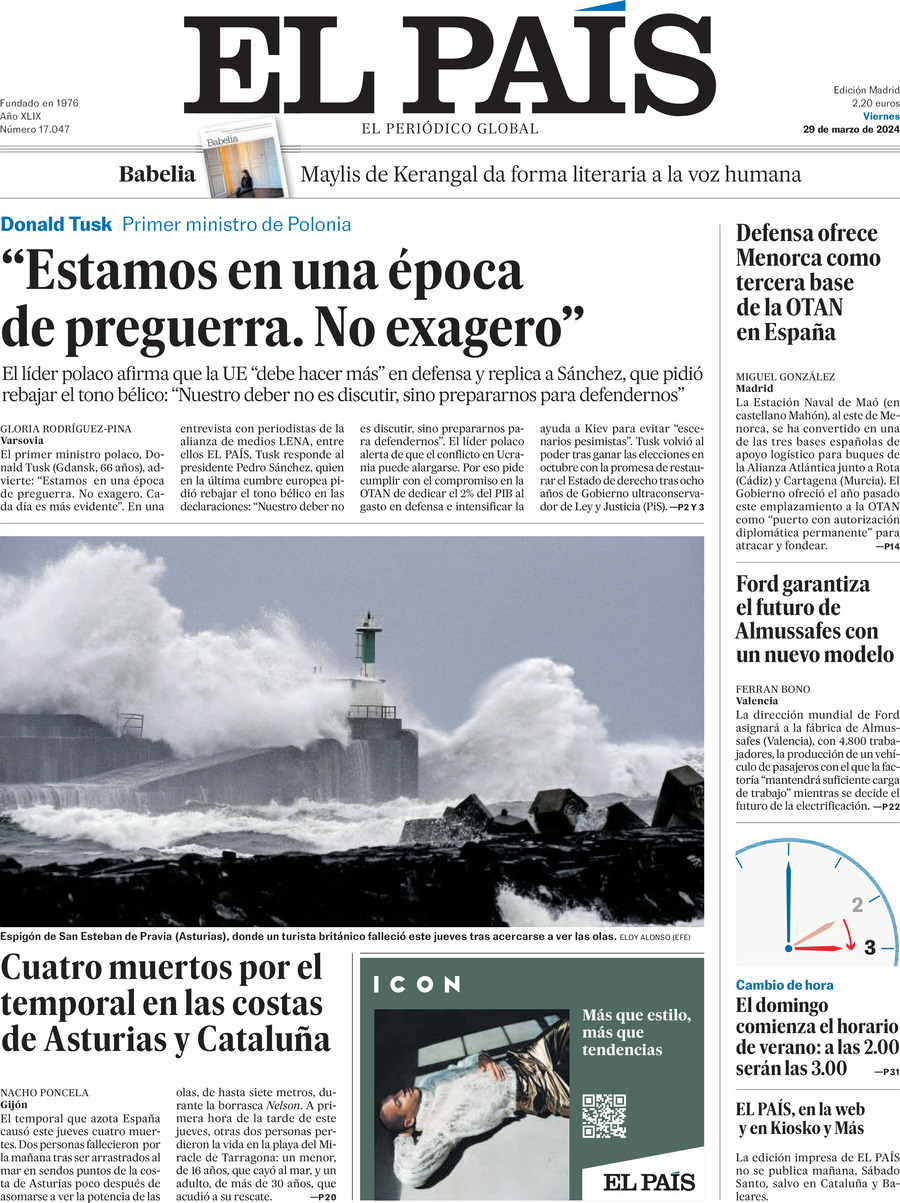 Prima Pagina El País 29/03/2024
