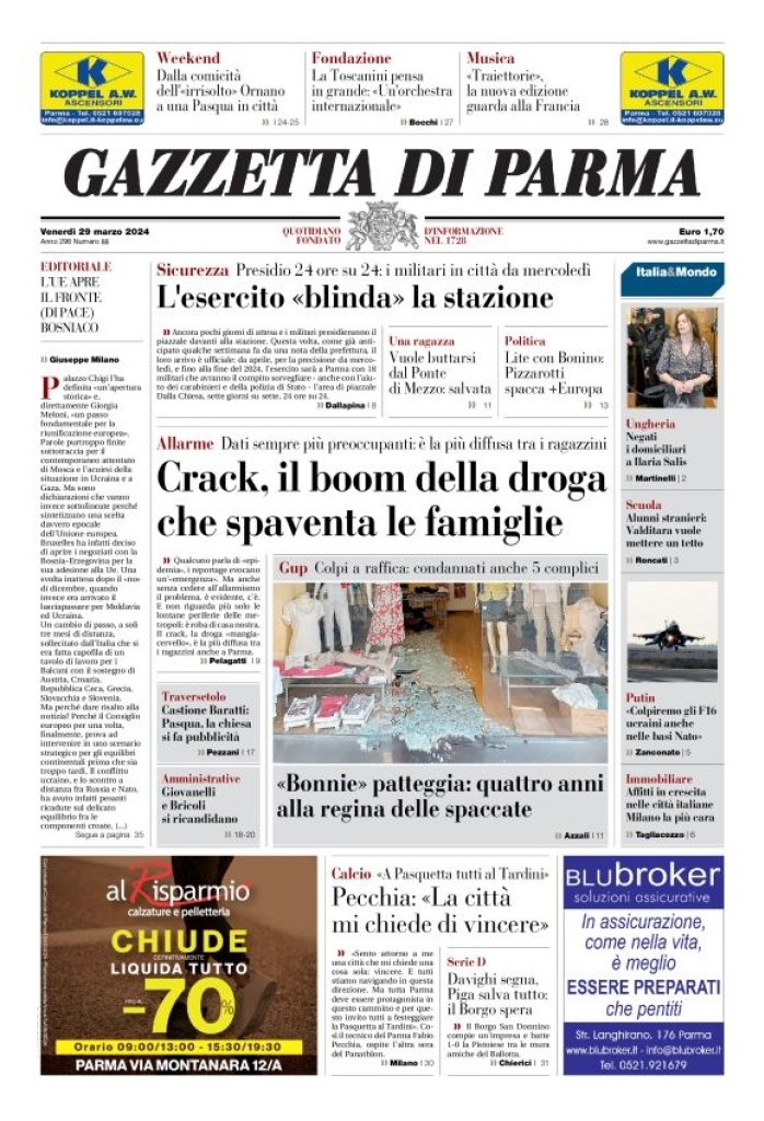 Prima Pagina Gazzetta di Parma 29/03/2024