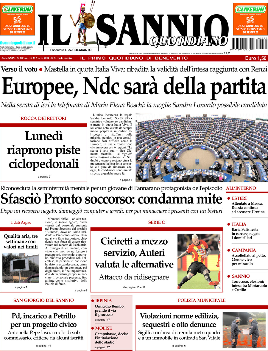 Prima Pagina Il Sannio Quotidiano 29/03/2024