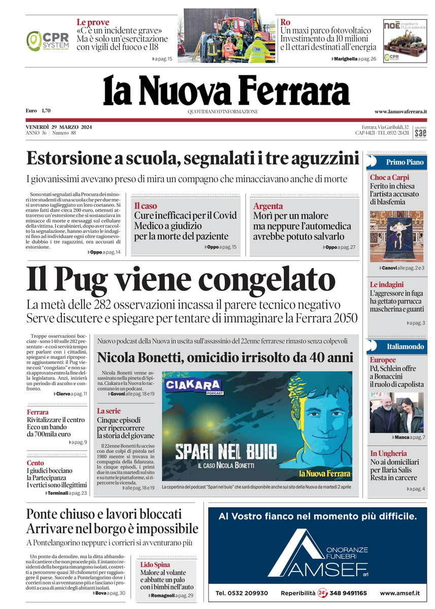 Prima Pagina La Nuova Ferrara 29/03/2024