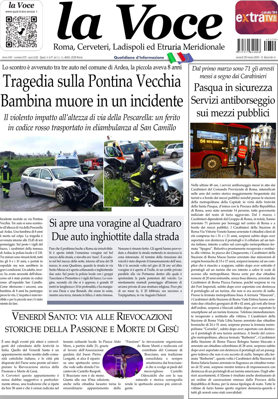 Prima Pagina La Voce (Roma) 29/03/2024