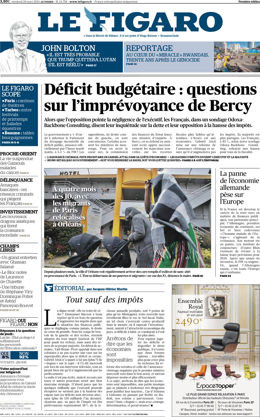 Prima Pagina Le Figaro 29/03/2024