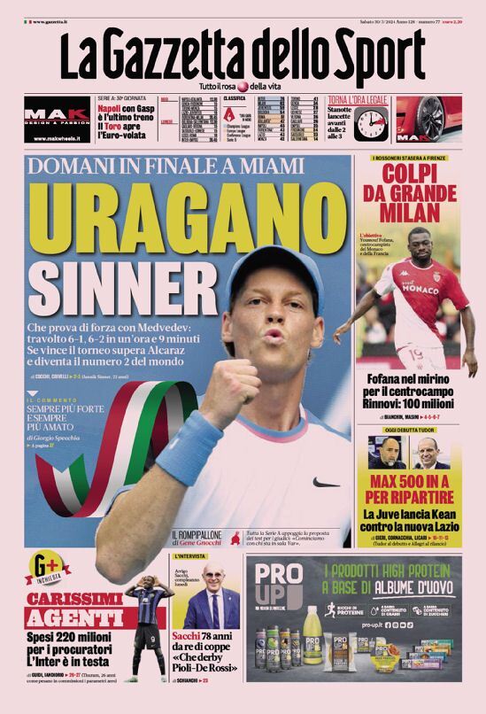 Prima Pagina La Gazzetta dello Sport 30/03/2024