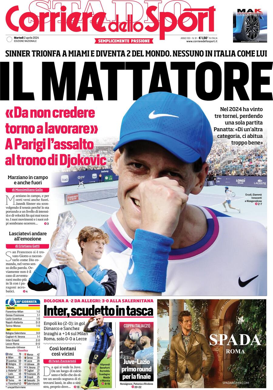 Prima Pagina Corriere dello Sport 02/04/2024
