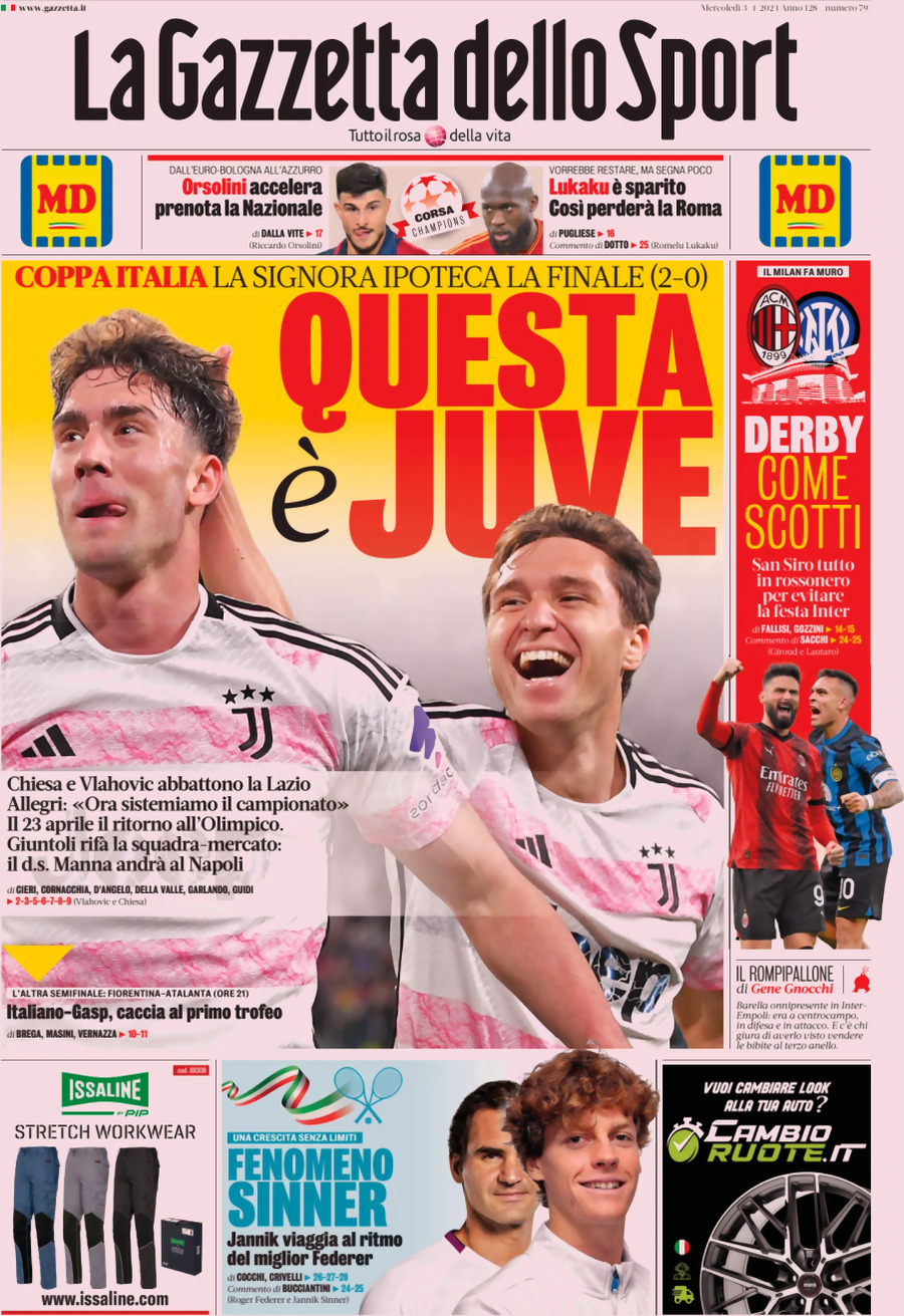 Prima Pagina La Gazzetta dello Sport 03/04/2024