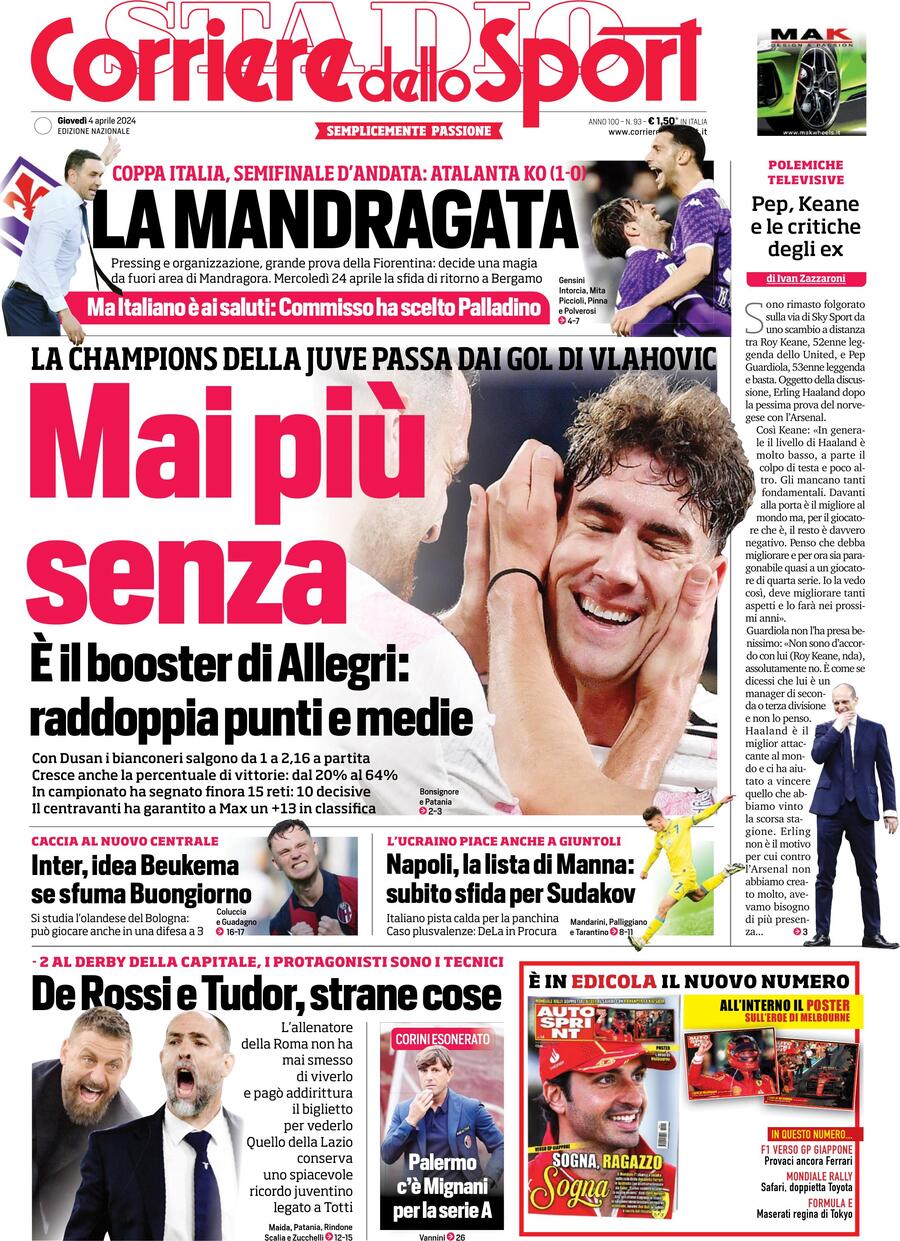 Prima Pagina Corriere dello Sport 04/04/2024