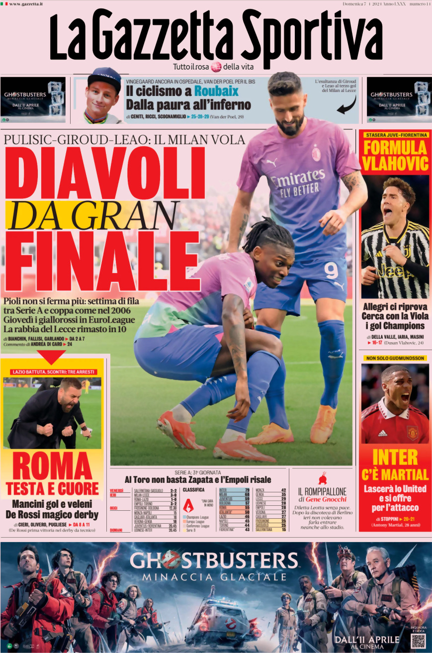 Prima Pagina La Gazzetta dello Sport 07/04/2024