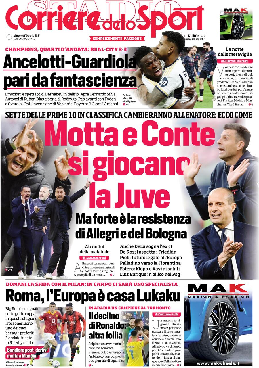 Prima Pagina Corriere dello Sport 10/04/2024