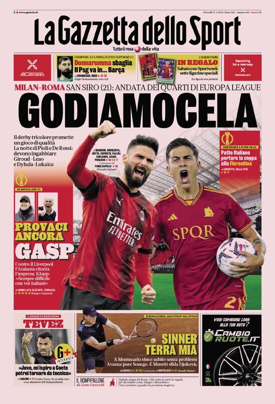 Prima Pagina La Gazzetta dello Sport 11/04/2024