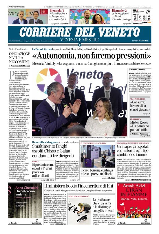 Prima Pagina Corriere del Veneto 16/04/2024