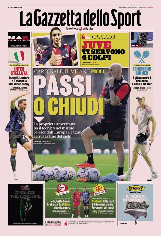 Prima Pagina La Gazzetta dello Sport 16/04/2024