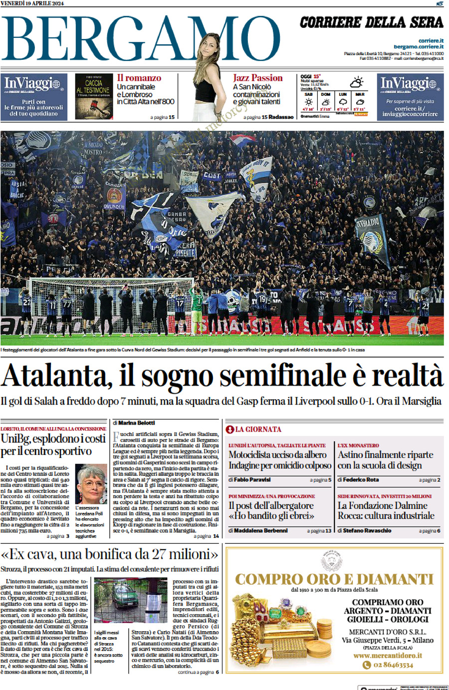 Prima Pagina Corriere della Sera (Bergamo) 19/04/2024