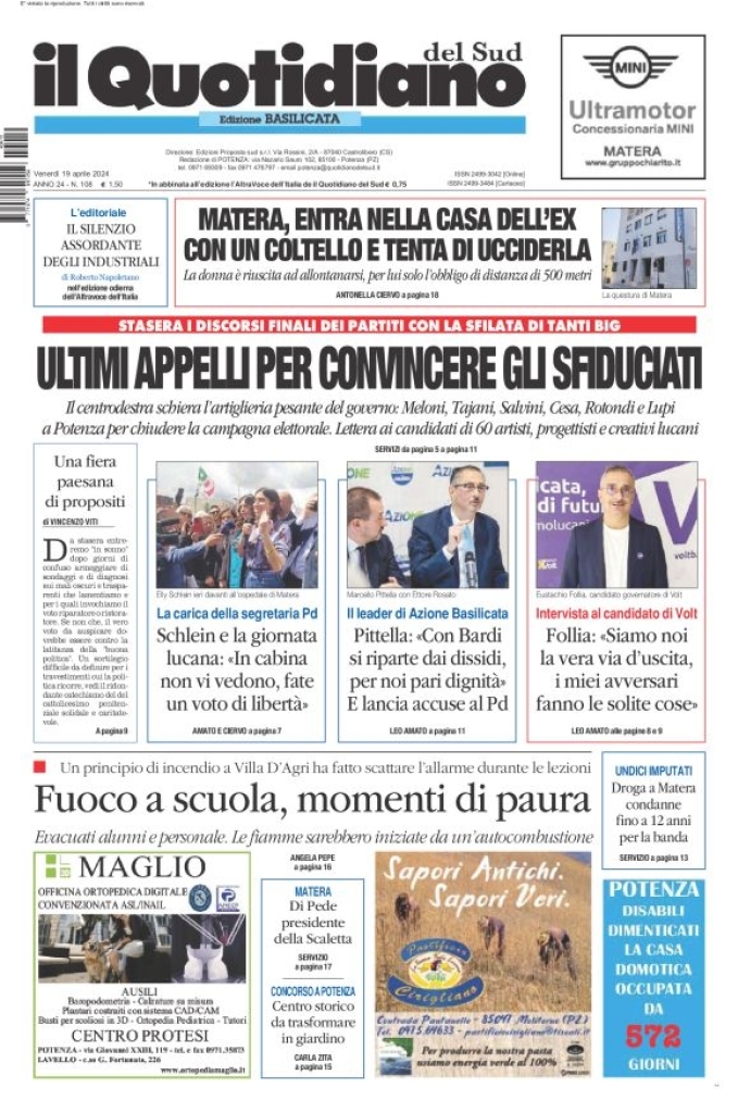 Prima Pagina Il Quotidiano del Sud (Basilicata) 19/04/2024