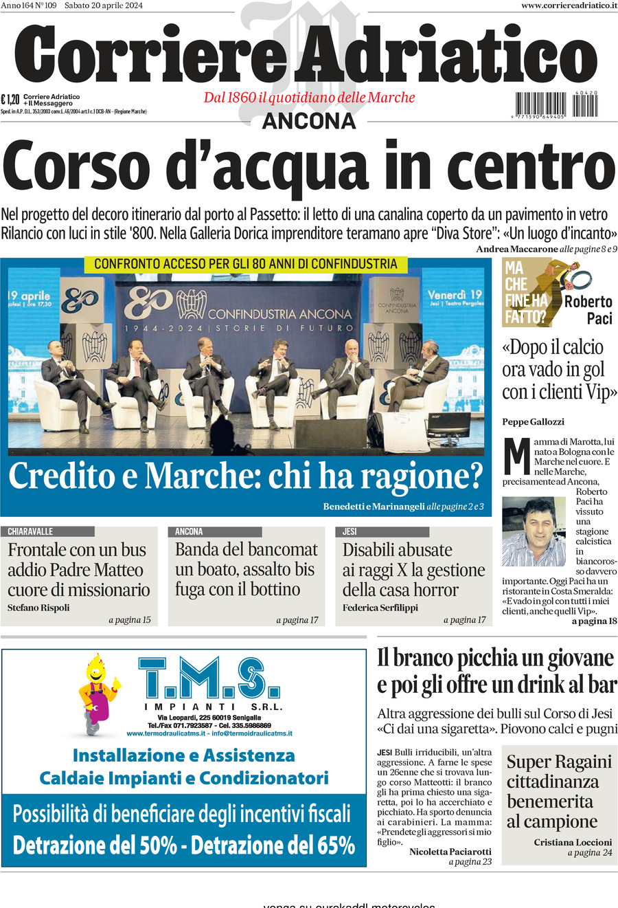 Prima Pagina Corriere Adriatico (Ancona) 20/04/2024
