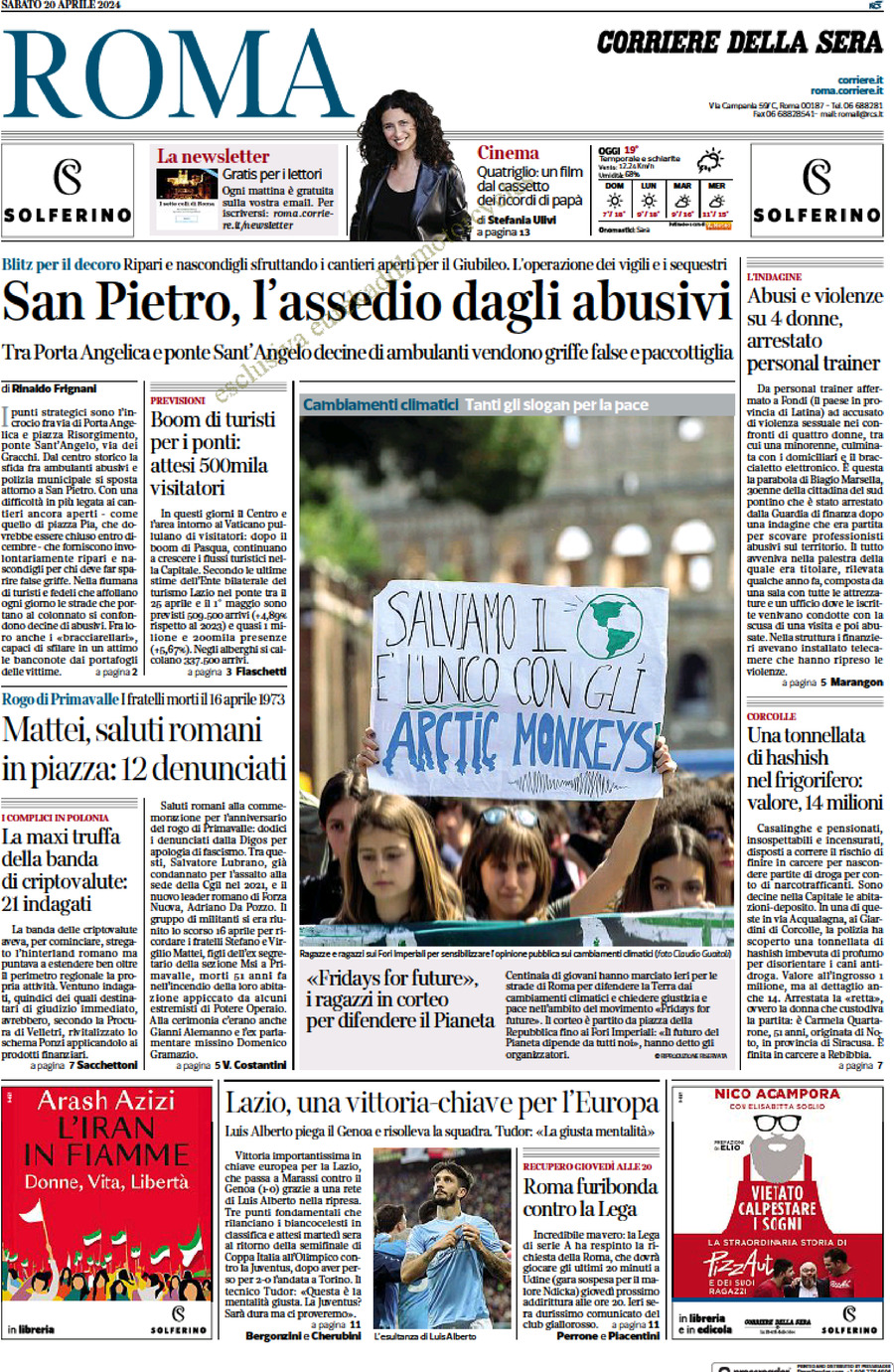 Prima Pagina Corriere della Sera (Roma) 20/04/2024