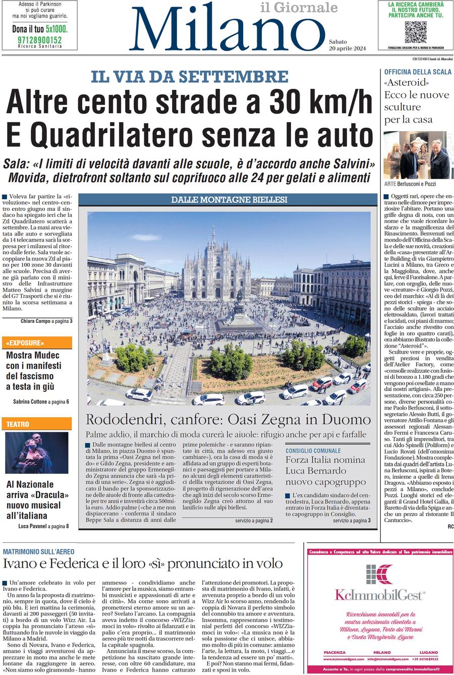 Prima Pagina Il Giornale (Milano) 20/04/2024