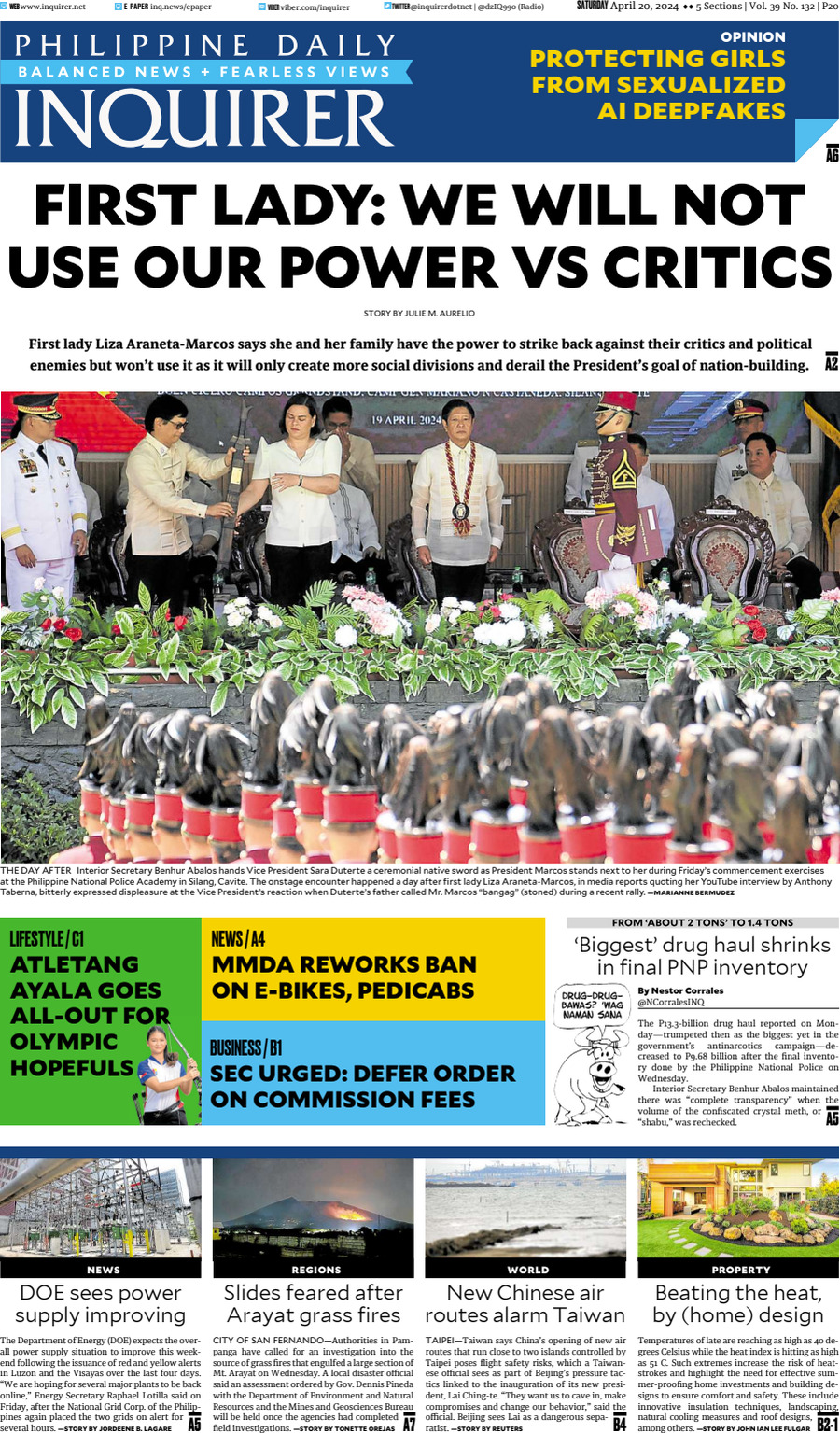 Prima Pagina Philippine Daily Inquirer 20/04/2024