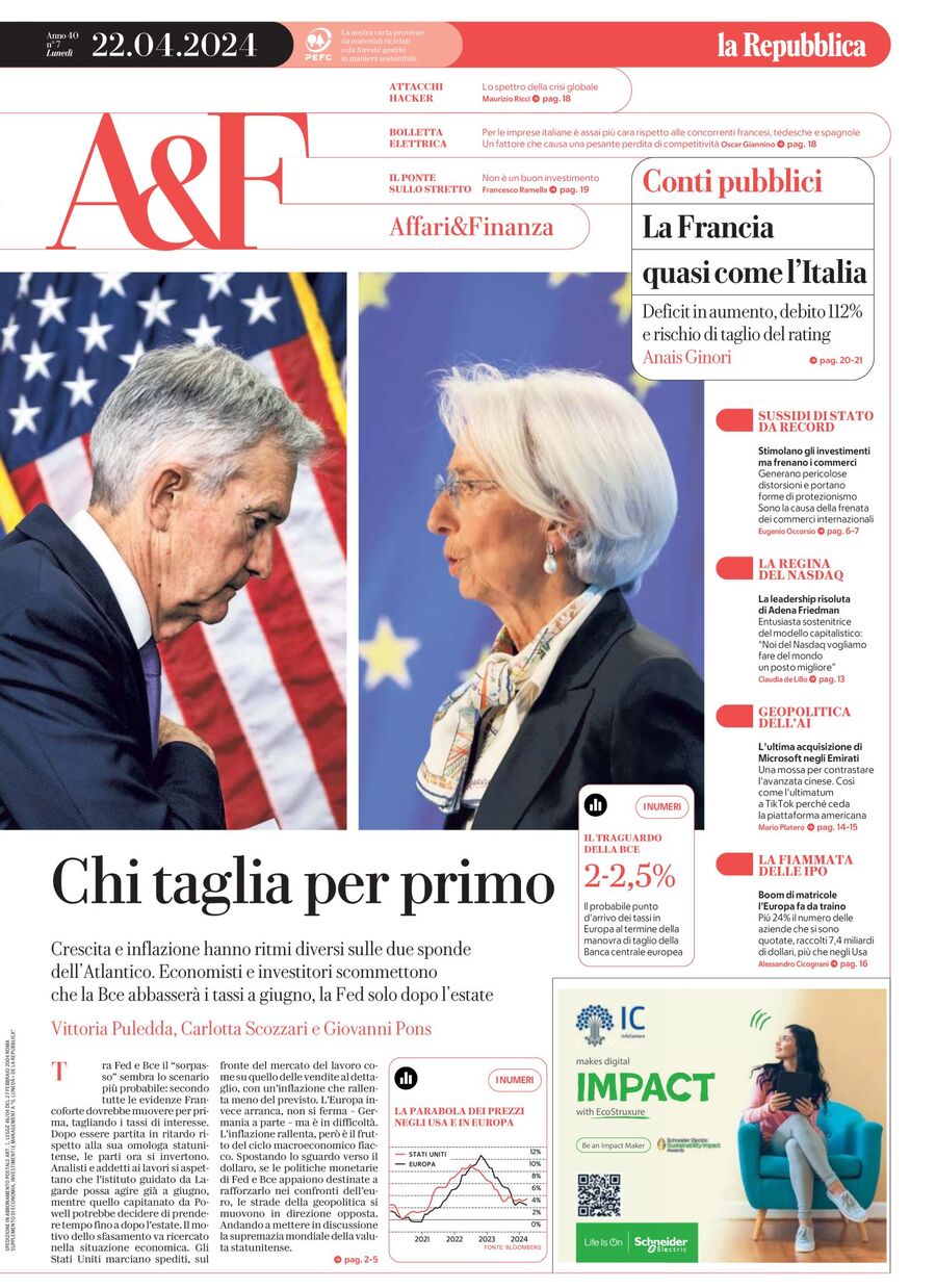 Copertina Affari & Finanza (la Repubblica) 22/04/2024