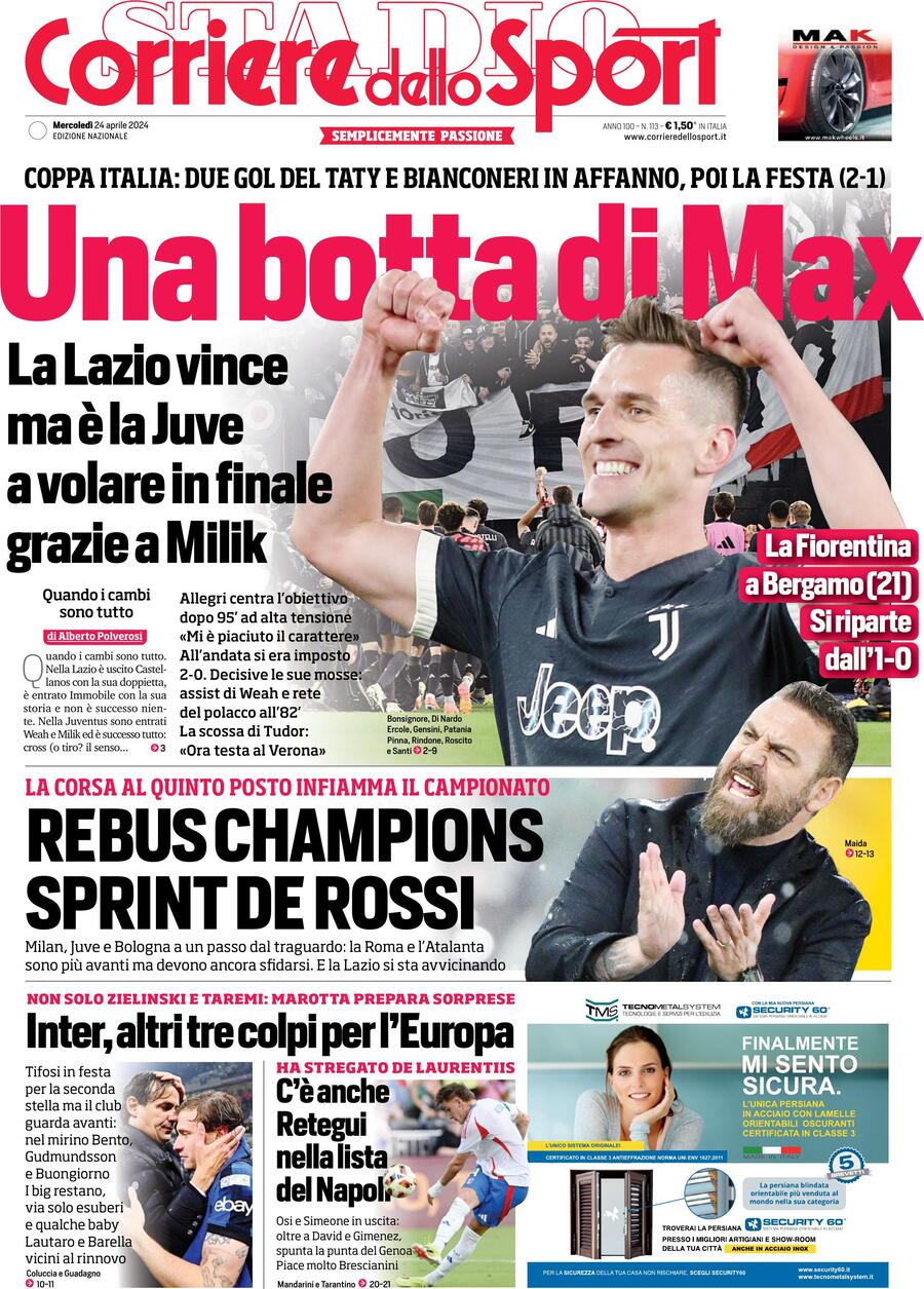Prima Pagina Corriere dello Sport 24/04/2024